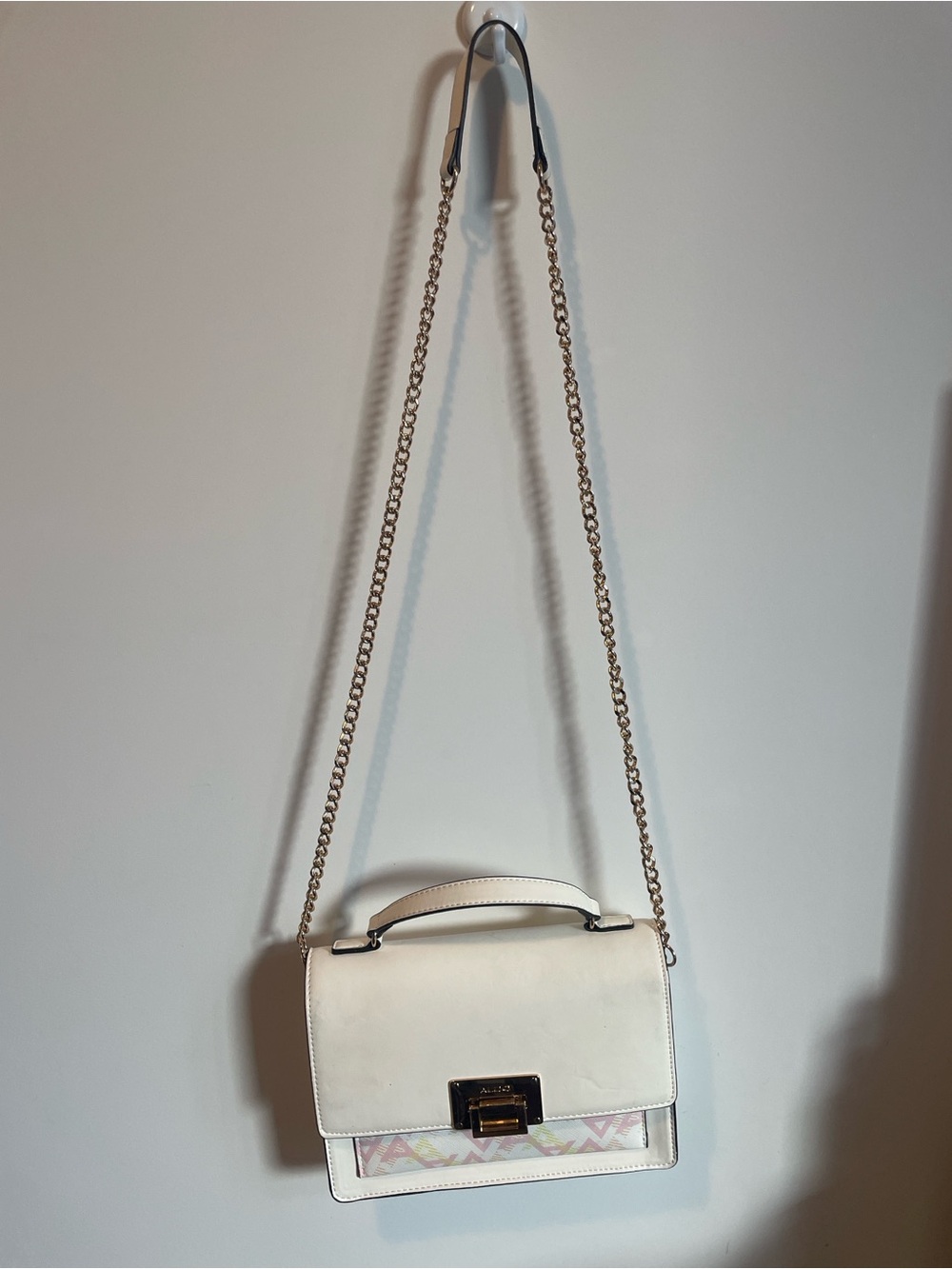 ALDO White Crossbody Shoulder Bag Gold Chain Pastel Detail